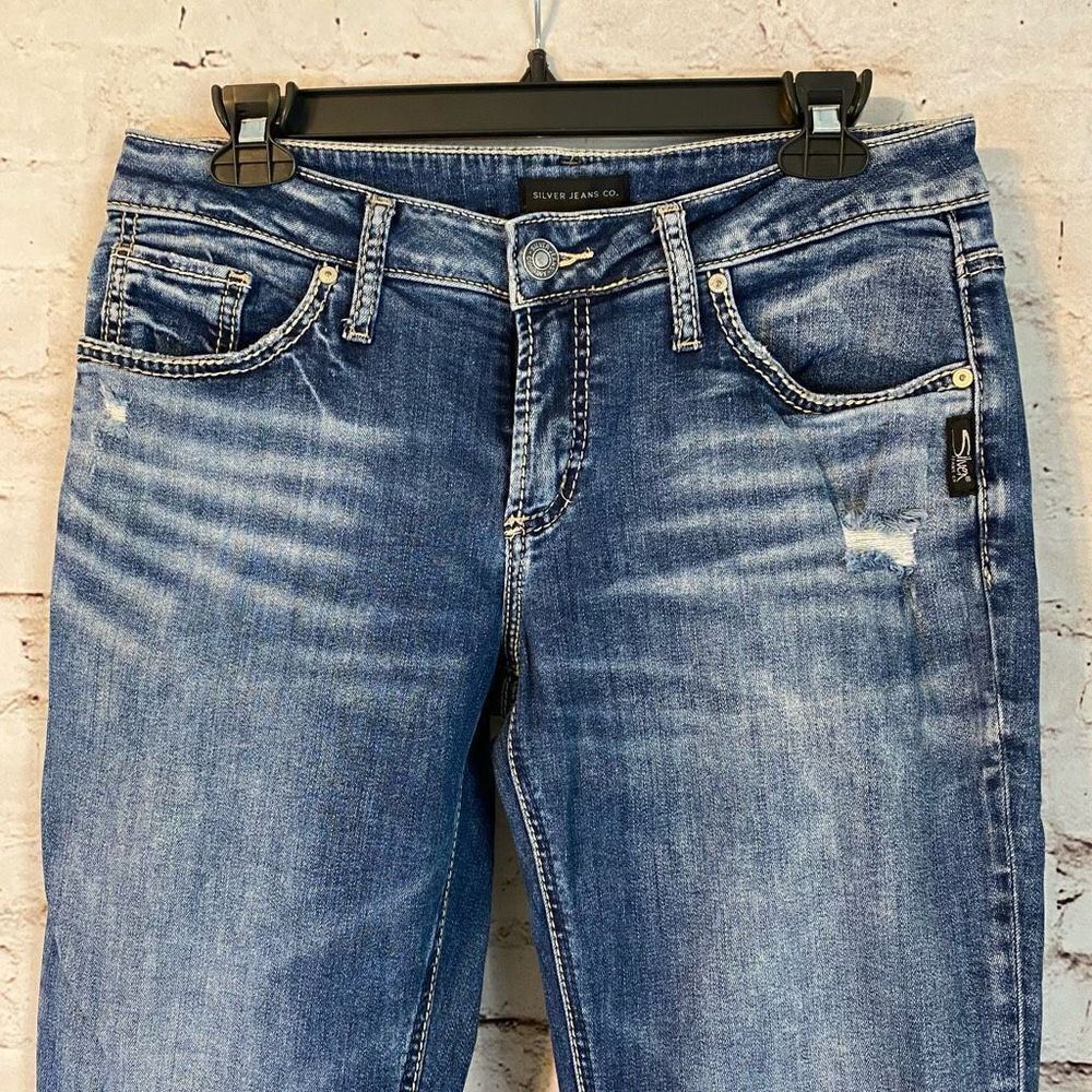 Silver Jeans Co. Women's Blue Medium Wash Light Distress Skinny Jeans Size 29 - Picture 3 of 10